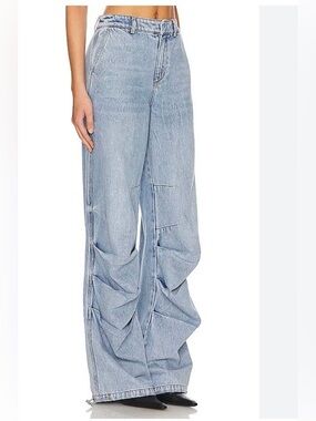 Ser.O.Ya Chelle Light Wash Wide-Leg Baggy Jeans Ruched Leg Drawcord Hem 24